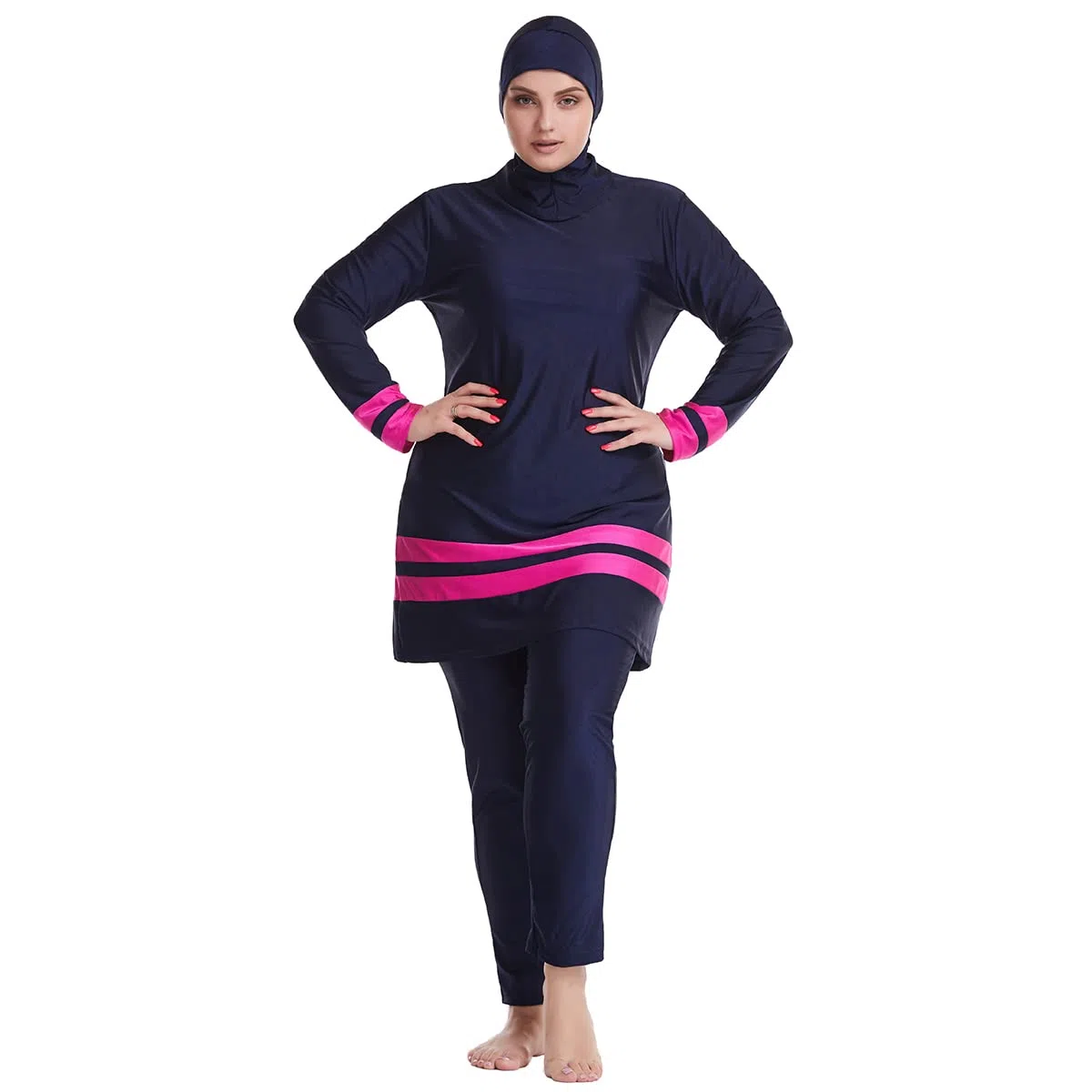 Odizli Costume da bagno da donna taglie forti, musulmano, islamico, Burkini, a maniche lunghe, Built in Bra+pantaloni da nuoto + Hijab 3 pezzi
