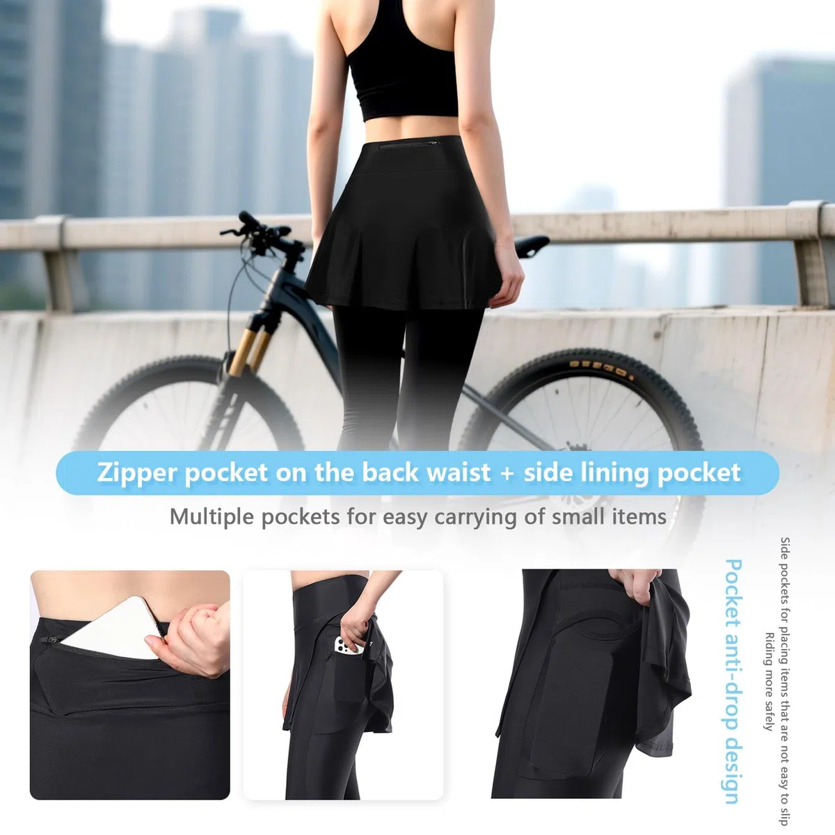 Gonna Pantalone da Ciclismo Donna Lunga Imbottita con Gel Pad Leggero Traspirante e Tasche Vita Alta Pantaloni da Ciclismo per Ciclismo Quotidiano(M)