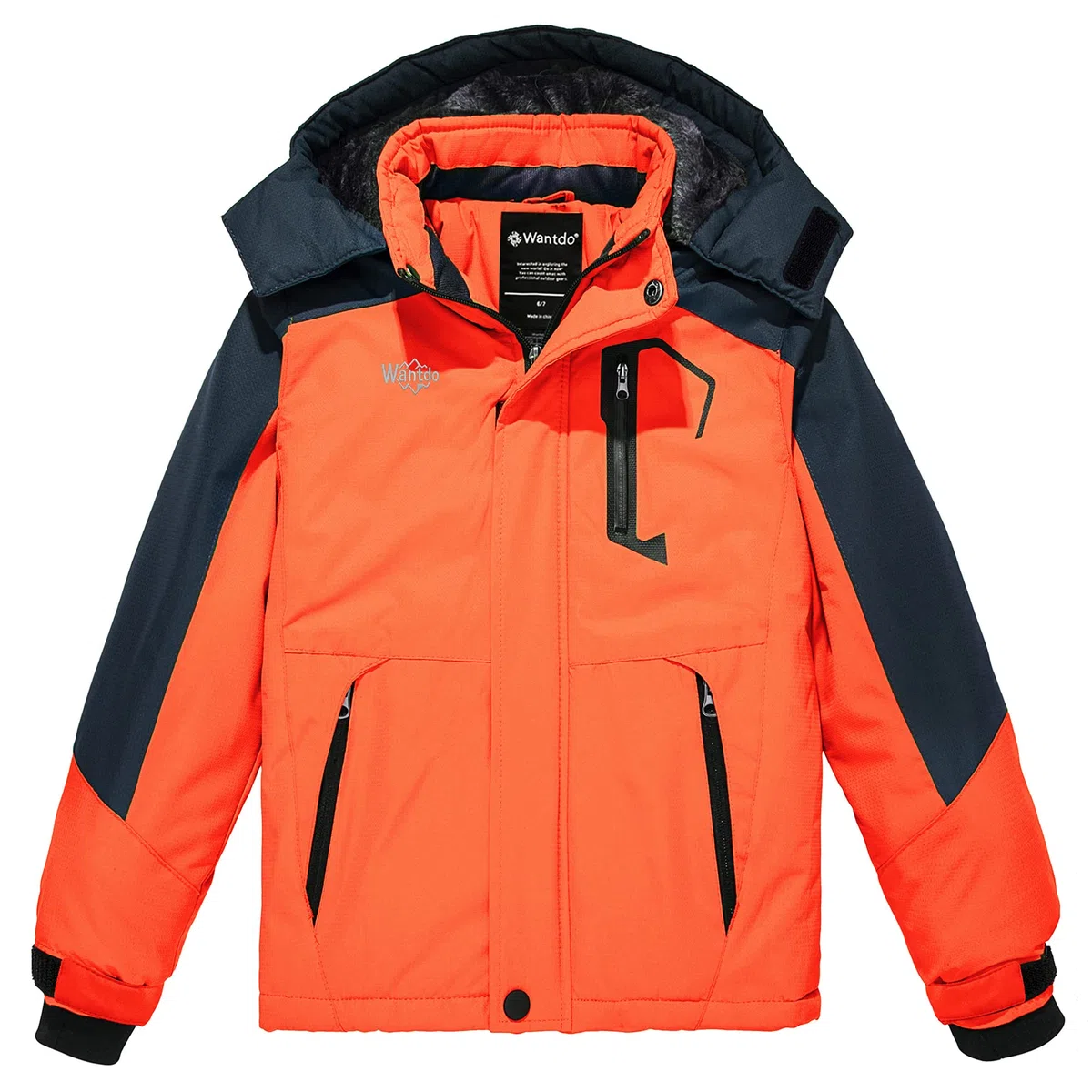 Wantdo Giacca da Montagna Calda Invernale Giaccone da Neve a Vento Cappotto da Snowboard in Pile Giubbotto da Sci con Cappuccio Impermeabile Bambino