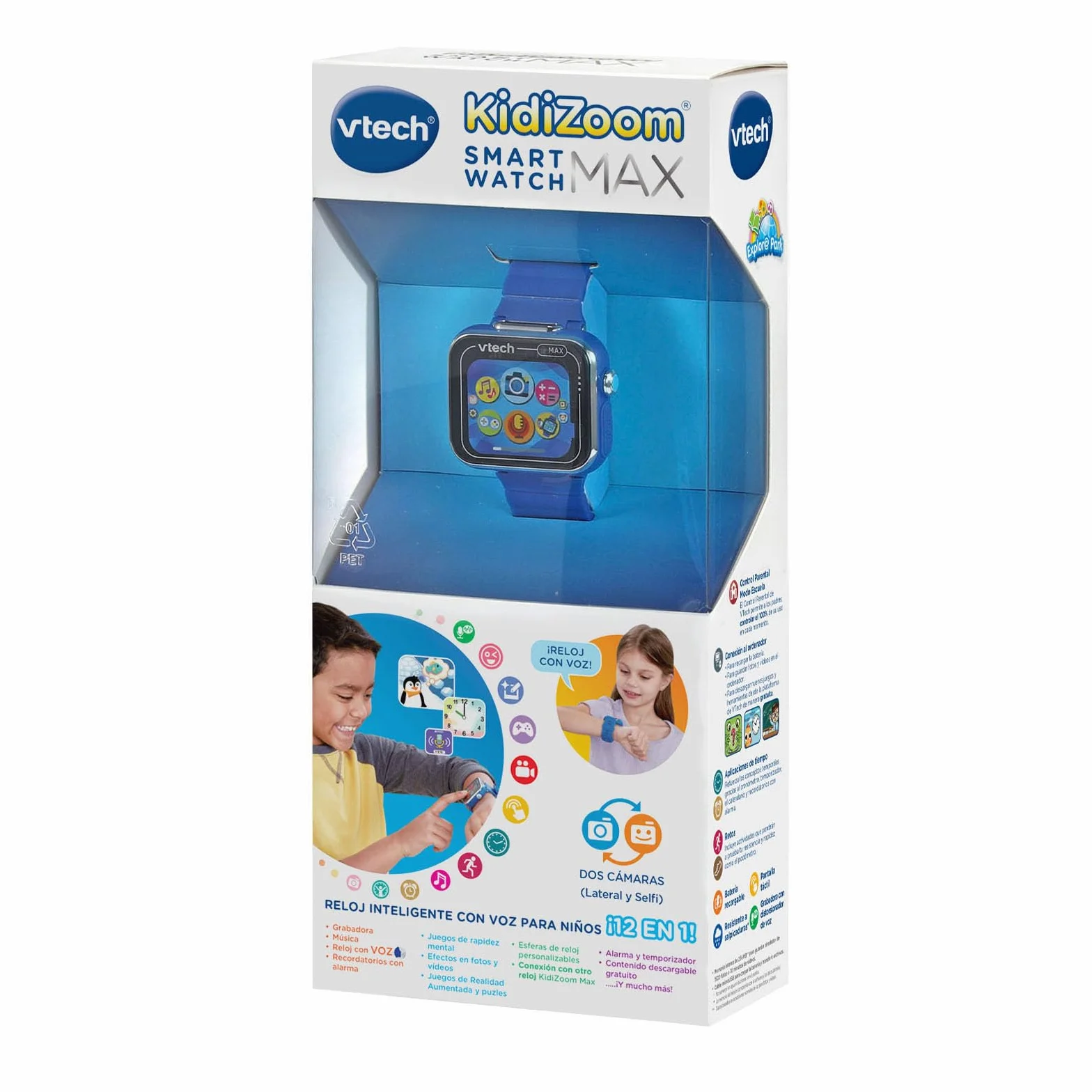 Vtech - Kidizoom Smartwatch MAX Blu, Smartwatch per Bambini Doppia Macchina Fotografica Video Giochi Schermo Touch Orizzontale Versione ESP