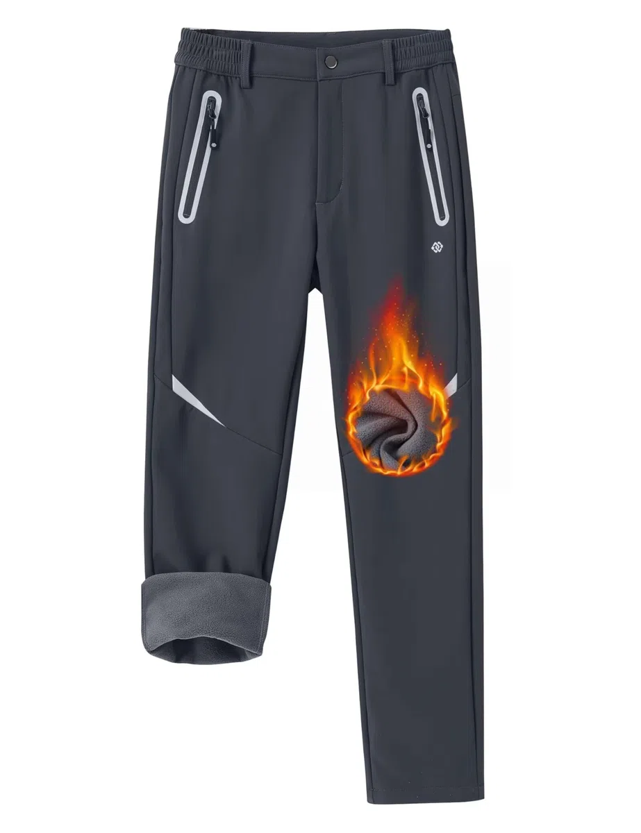Pantaloni Trekking Bambino Softshell Neve Sci Ragazzo Invernali Escursionismo Grigio-C 110-122