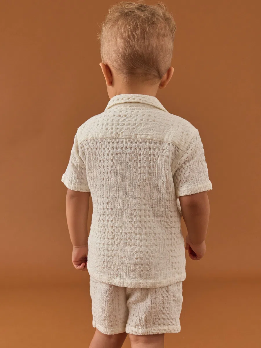 NEXT Ragazzo Completo con camicia testurizzate a maniche corte con rever e shorts