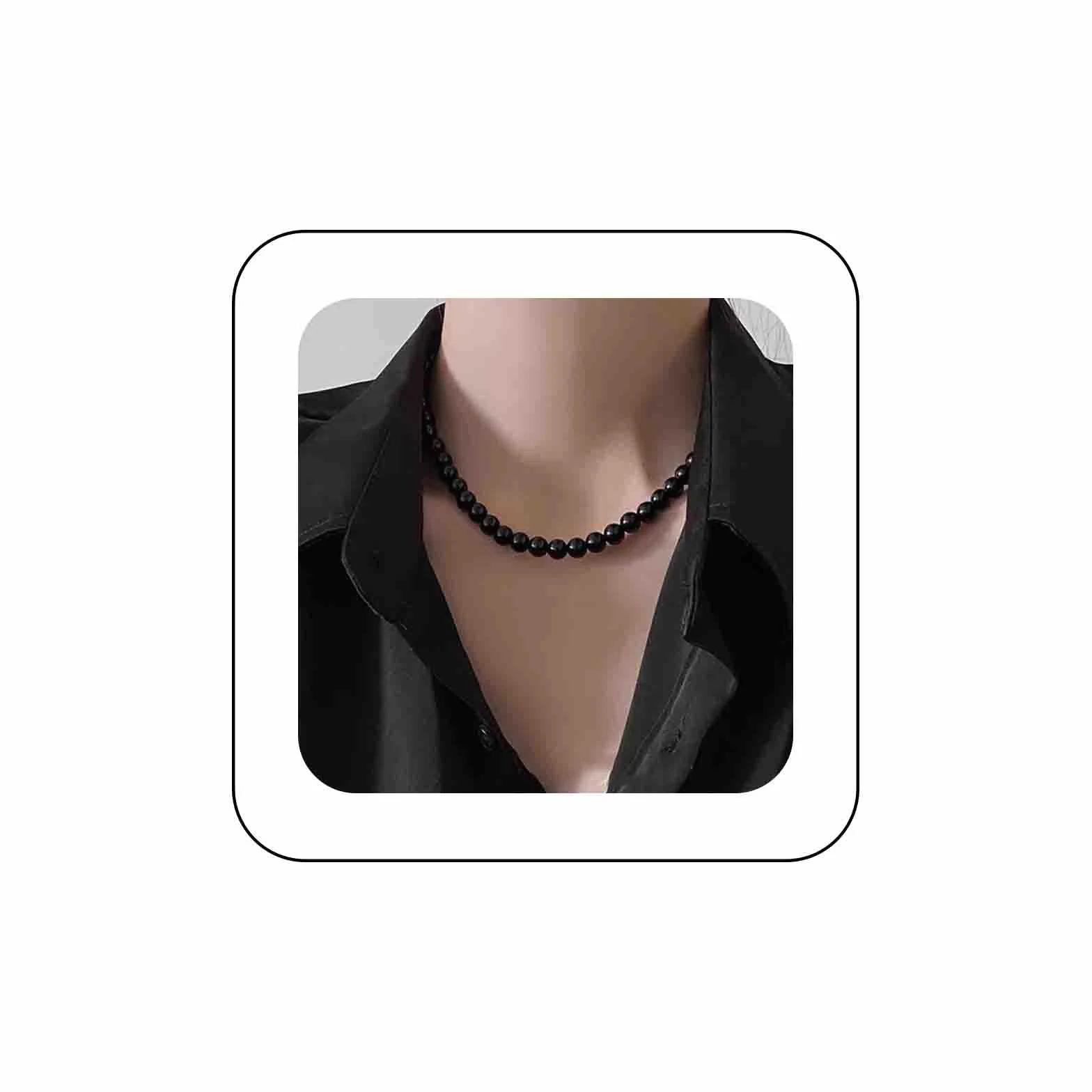 Collana di Perle Nere Vintage, Collana a Catena di Perle Rotonde, Collana di Perline Spinello, Collana Girocollo di Perle, Gioielli Per Donna, Nero, Zinco, Perlina, Unisex, Tutte le stagioni