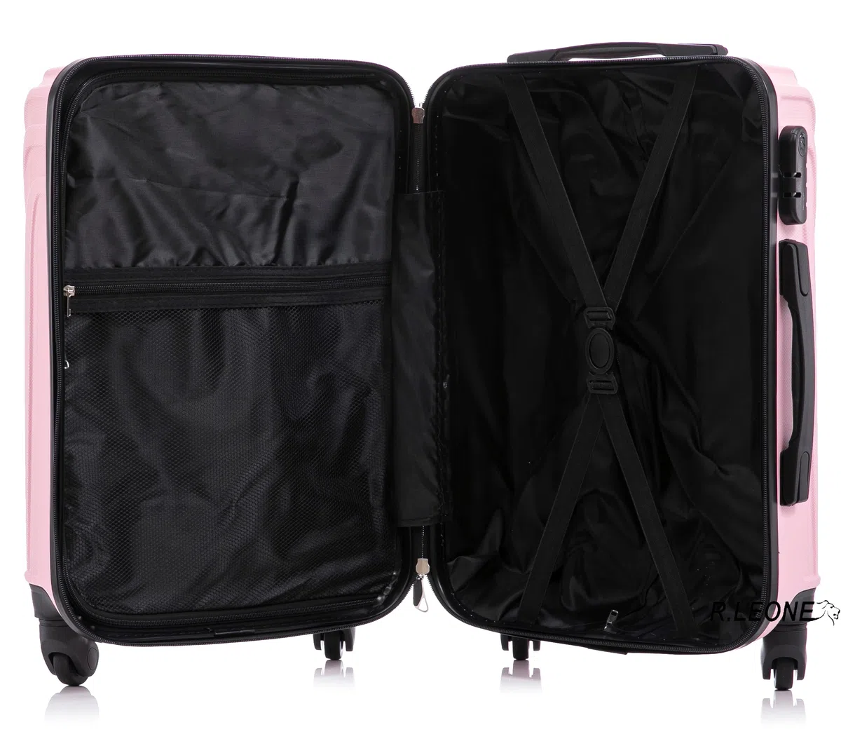 R.Leone Valigia da 1 Fino a Set 4 Trolley Rigido grande, medio, bagaglio a mano e bagaglio EasyJet 45X36X20cm 4 ruote in ABS 9002 (Rosa Pastello, L Misura Grande)