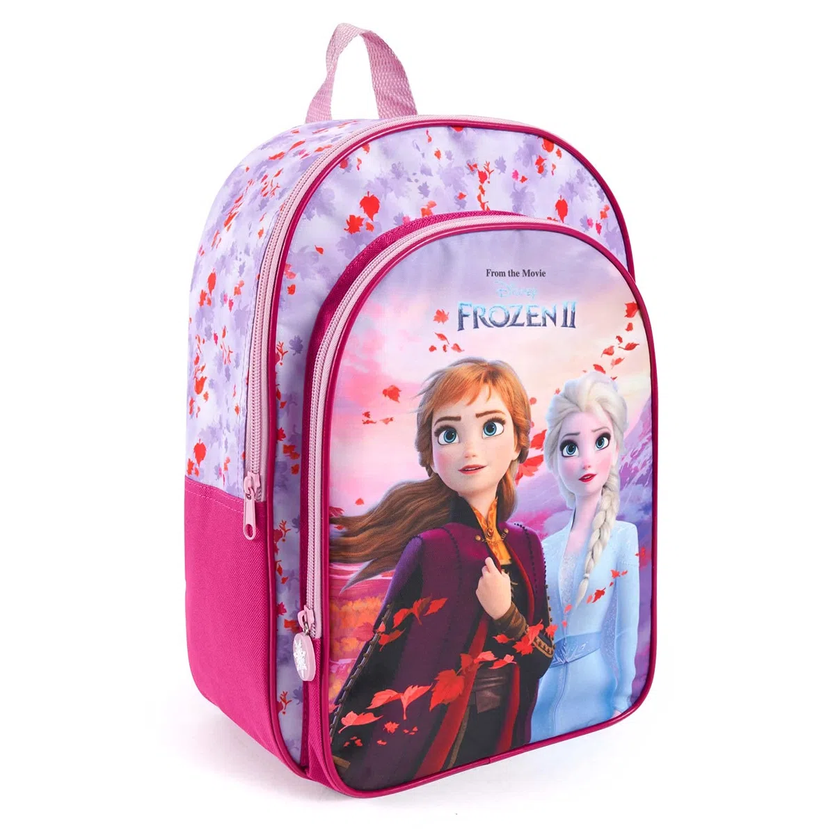 PERLETTI Zainetto Bambina Colorato Principesse Anna Elsa - Disney Frozen 2 con Pratica Tasca Frontale per Asilo - Cartella Scuola Materna Elementare Rosa e Lilla - 36x25x12 cm