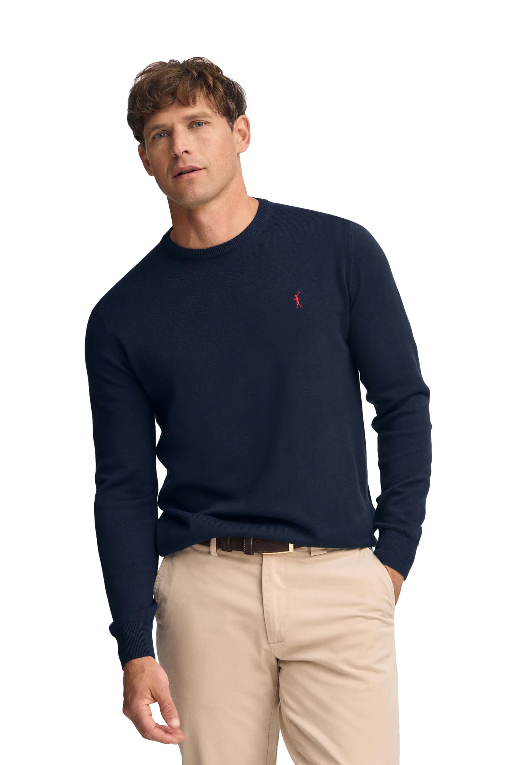 Polo Club Maglione a Treccia da Uomo con Logo e Scollo Tondo