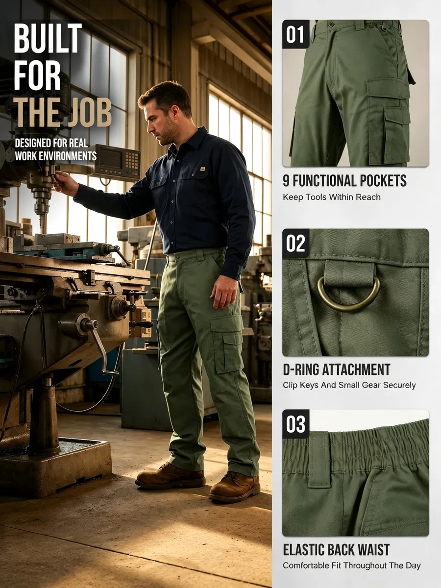 ZITY Pantaloni Cargo Uomo Tattici Ripstop con Multi Tasche, Pantaloni Outdoor da Lavoro per Trekking Escursionismo e Uso Quotidiano