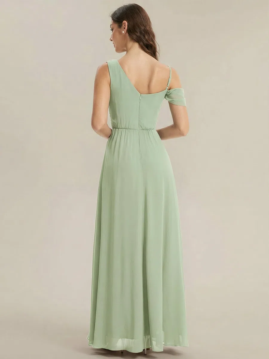 Ever-Pretty Abiti da Damigella Collo Asimmetrico Maniche Corte Chiffon Maxi Gonna Svasata ES02663