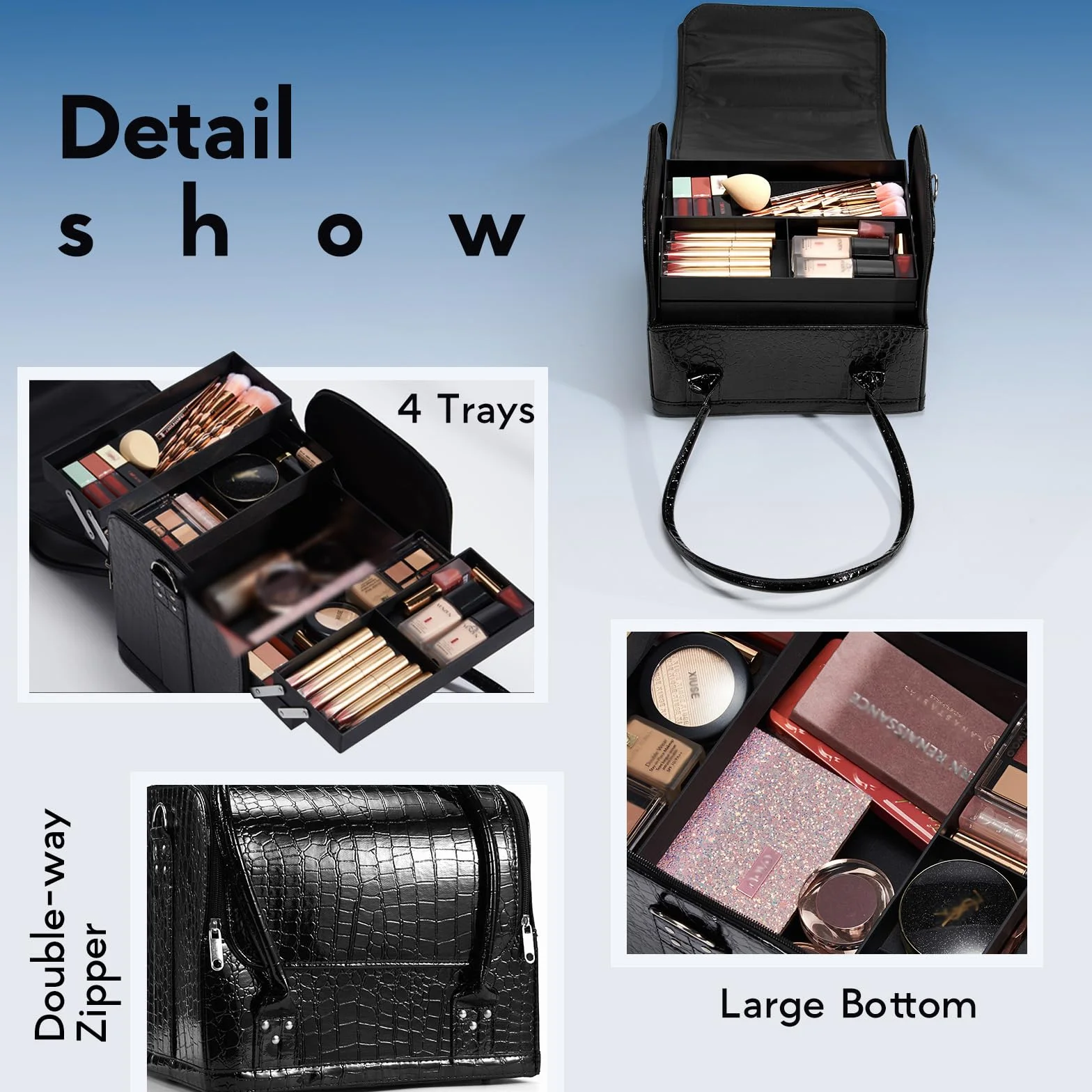 Joligrace Valigetta Trucchi Professionale Porta Trucchi Valigetta per Cosmetici Grande Borsa Cosmetici Trousse Make Up Organizer Beauty Case da Viaggio 30x 24,5 x 25,5 CM, Nero