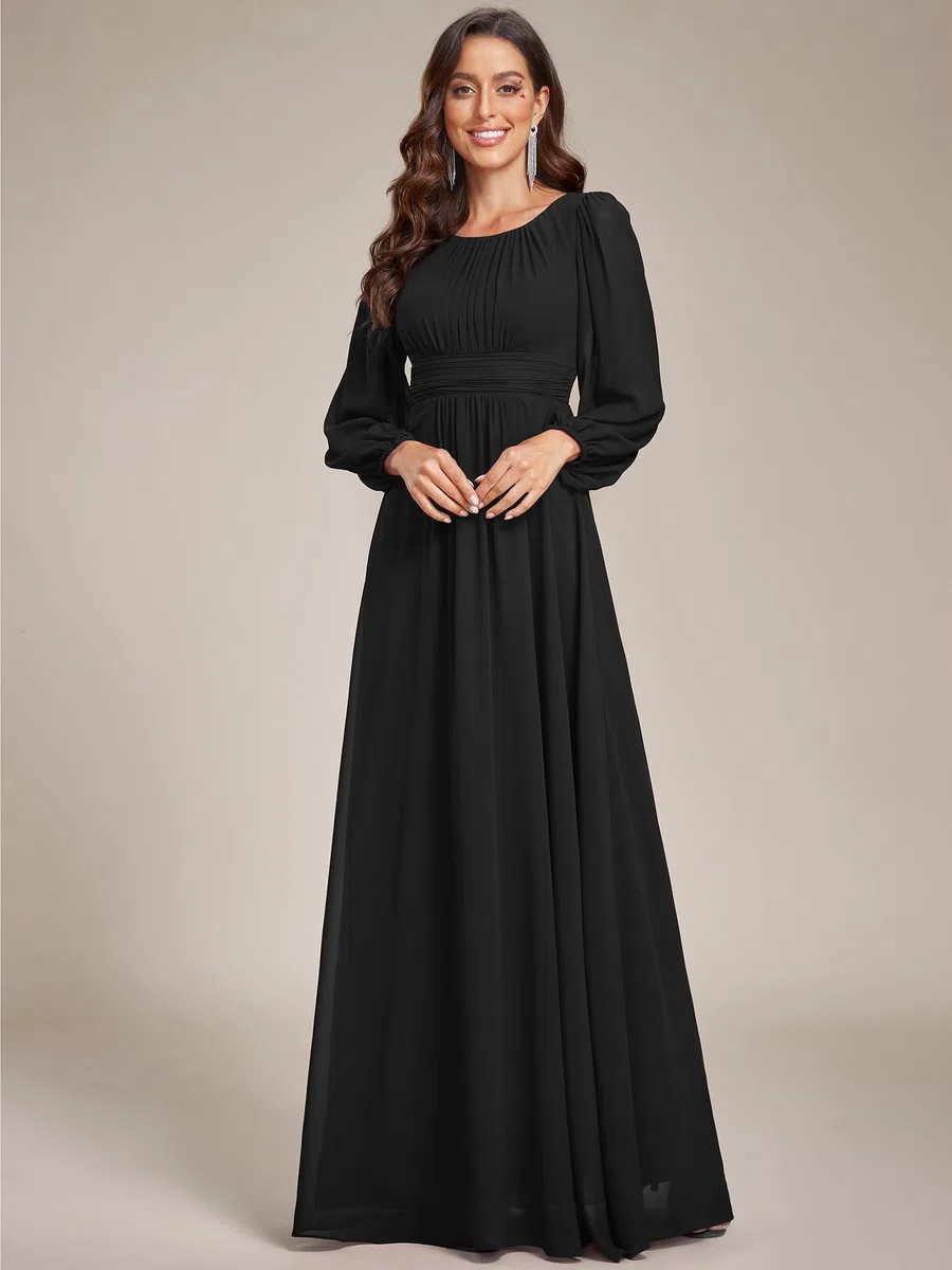 Ever-Pretty Vestito da Sera Donna Lungo Cintura Rotondo Manica Lunga Elegante Abiti da Cerimonia ES0106B