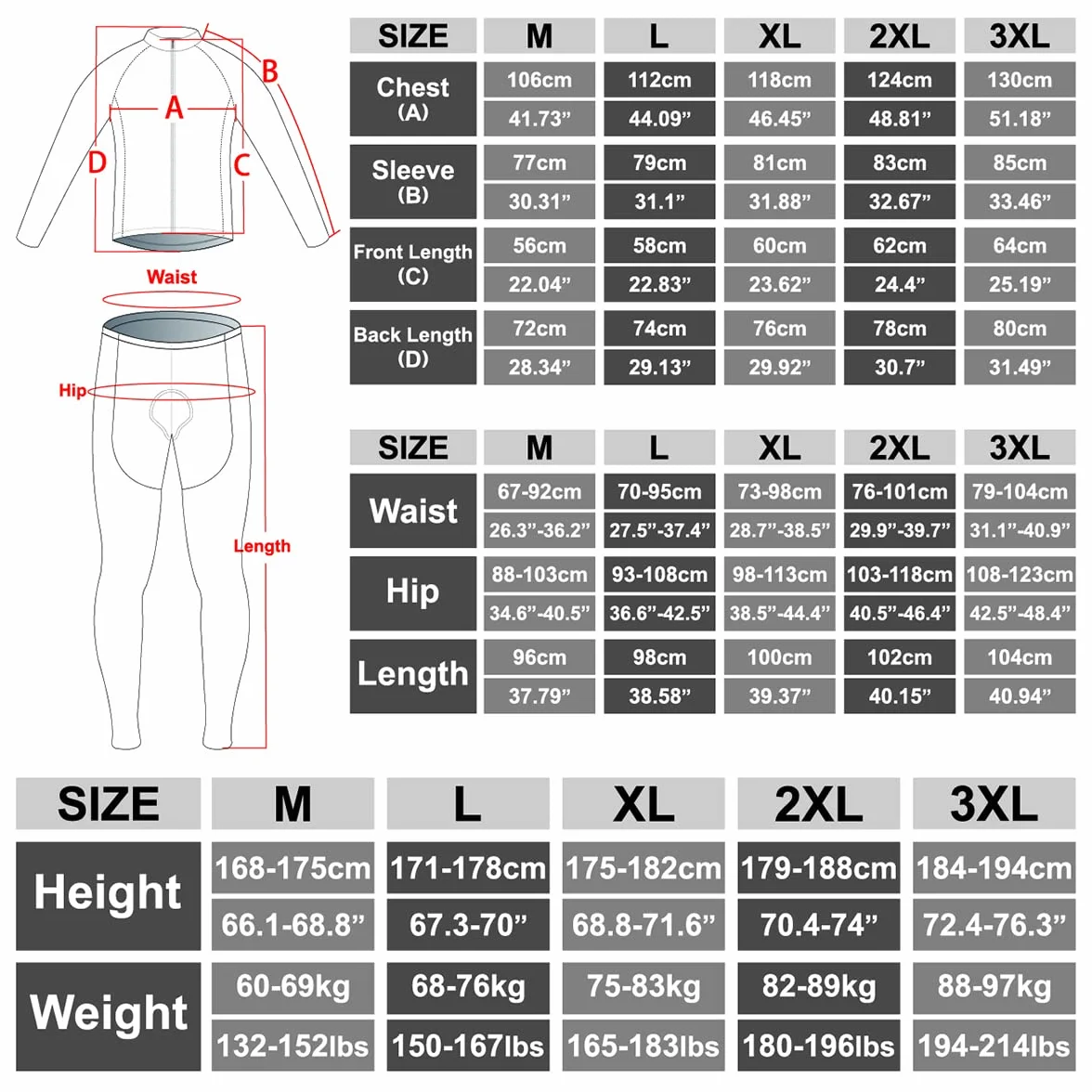 X-TIGER Ciclismo Inverno Termico Vello Completo Giacca Maglia Maniche Lunghe Maglietta Manica da Uomo 5D Gel Pantaloni Lunghi con Pettorina Set di Abbigliamento Ciclista