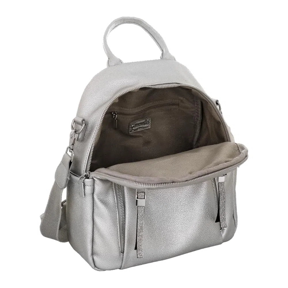 Camomilla Milano Zaino Casual Donna, Similpelle, Collezione Frizzy, Colore Argento
