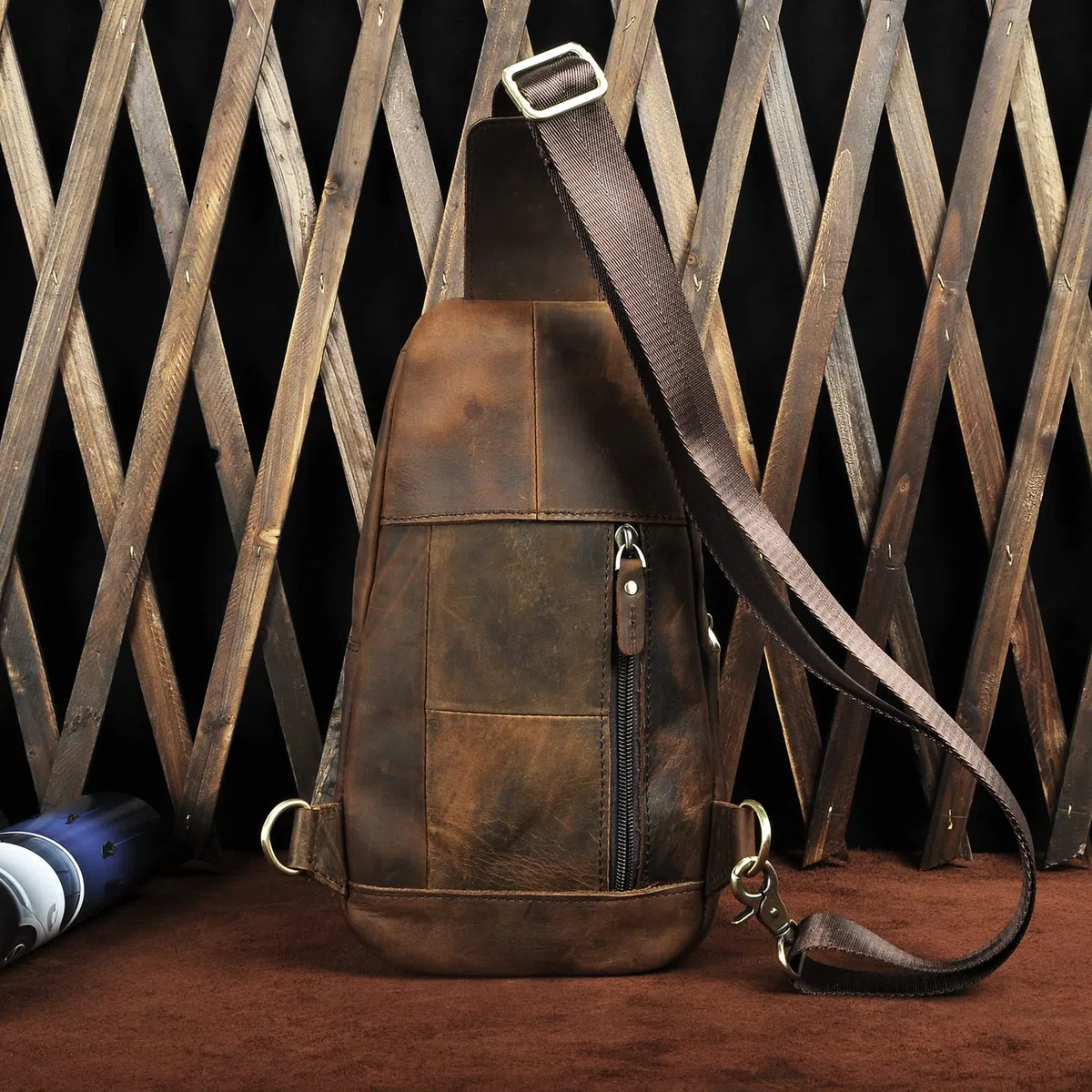 Le'aokuu Uomo Vera Pelle Casual all'aperto Escursionismo di Viaggio Borsa a Tracolla Zaino monospalla 8013