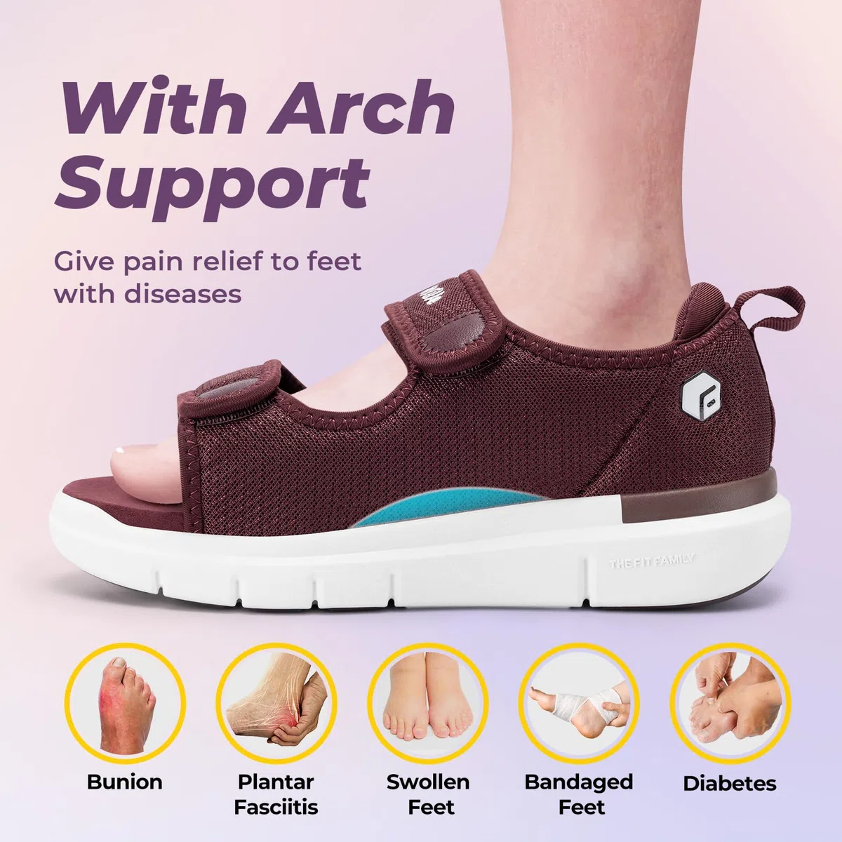 FitVille Sandali per Diabetici Donna Larghi Scarpe Ortopediche a Strappo Sandali Riabilitativi Apertura per Piedi Gonfi