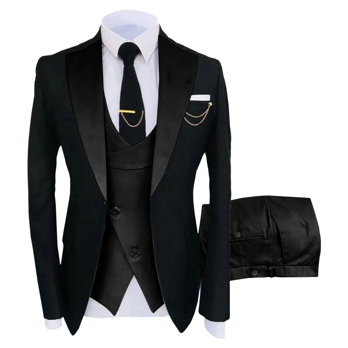 Completo da Uomo Slim Fit da 3 Pezzi, Completo Smoking per Matrimonio, Ballo di fine Anno, Elegante Giacca Blazer, Gilet e Pantaloni.