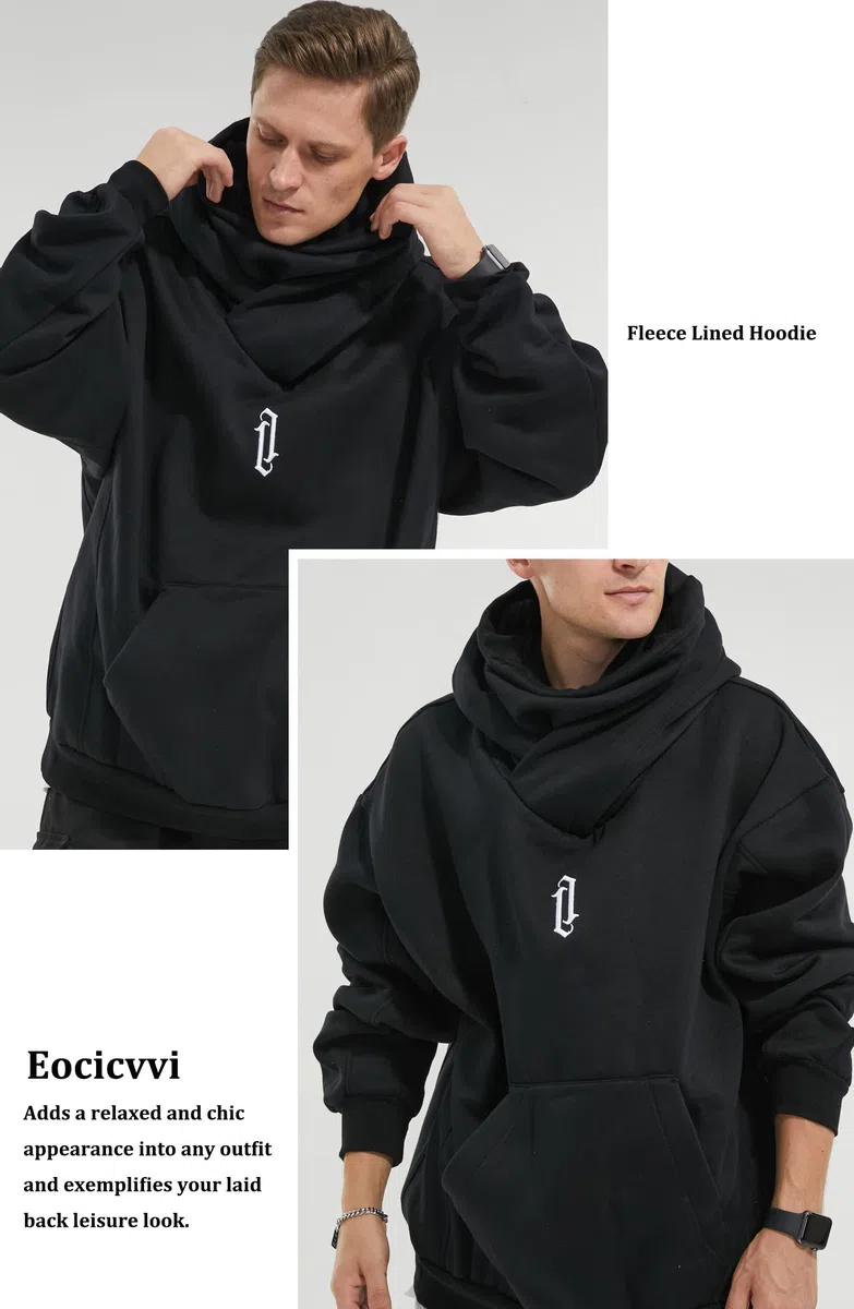 Felpa Uomo con Cappuccio Collo Alto Pullover Hip Hop Stile Comoda Felpe Pile Hoodies Autunno Invernale Moda