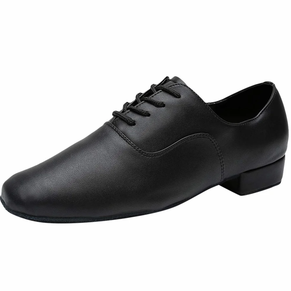 Scarpe da Ballo Uomo Liscio Latino Americano in Pelle Tacco Tango Tip Tap Nere Eleganti Comode Danza Bachata