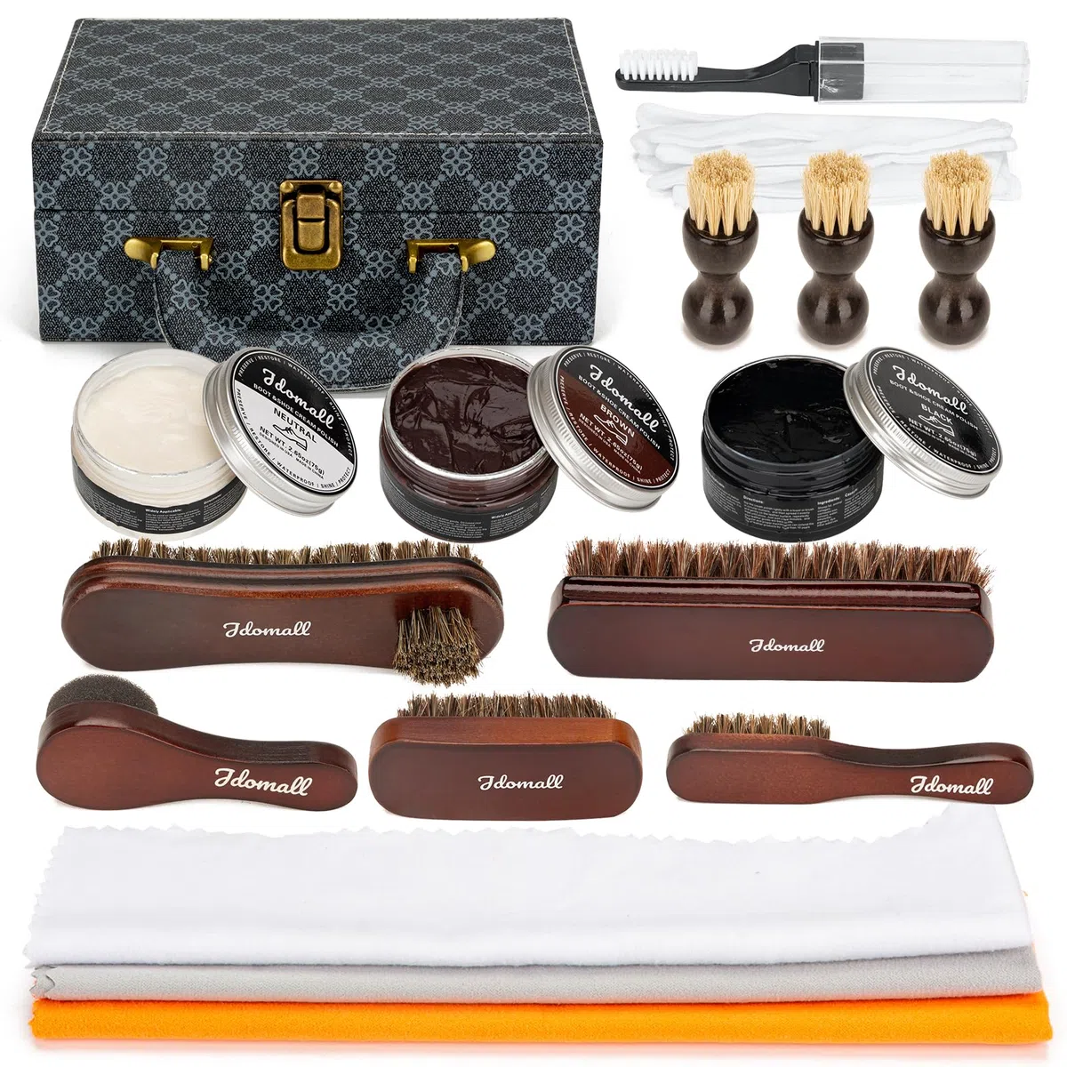 Kit lustrascarpe,kit lucido da scarpe deluxe-Lucido da scarpe nero,marrone e neutro con pennelli,panno lucidante e altro-Regalo perfetto per il kit per la cura delle scarpe e degli stivali in pelle