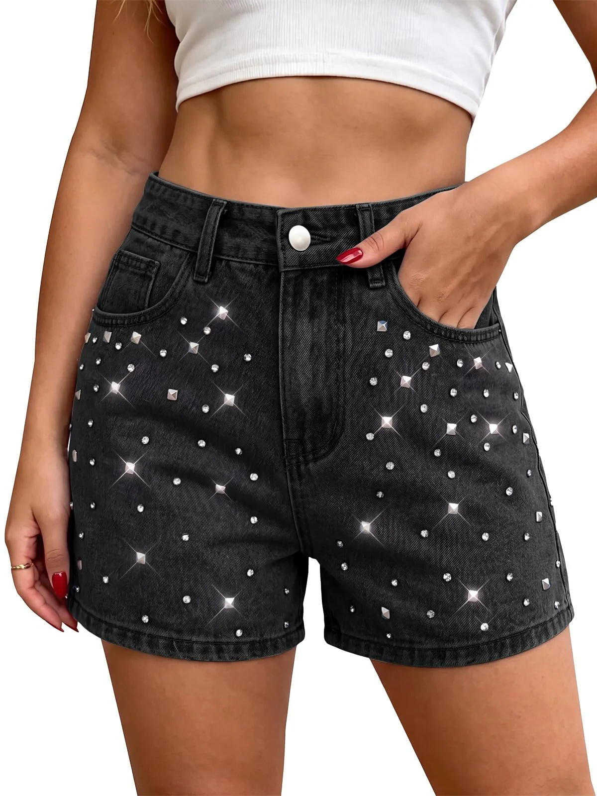 Pantaloncini Casual in Denim da Donna Vita Media Regular Fit Shorts di Jeans Estate con Tasche