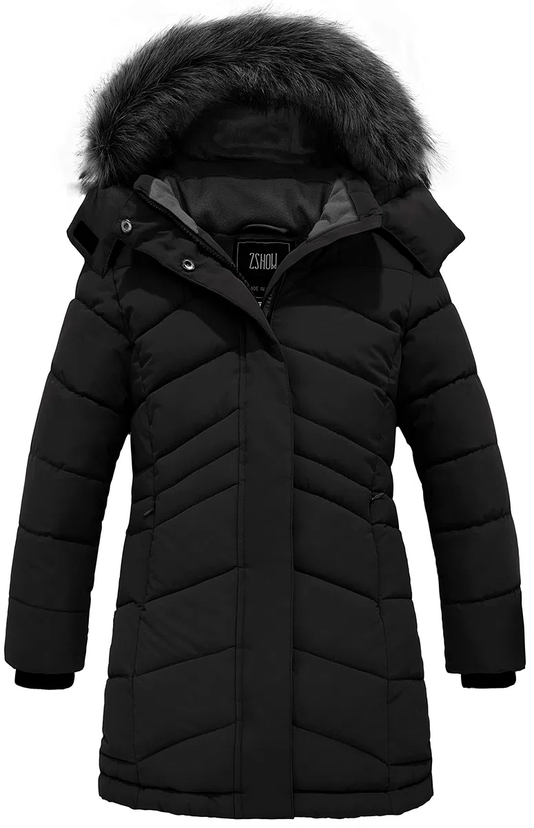 ZSHOW Cappotto con Cappuccio Antivento Giacca Lunga Caldo Invernale Giubbotto Idrorepellente Casual Parka da Viaggio Spesso Bambina