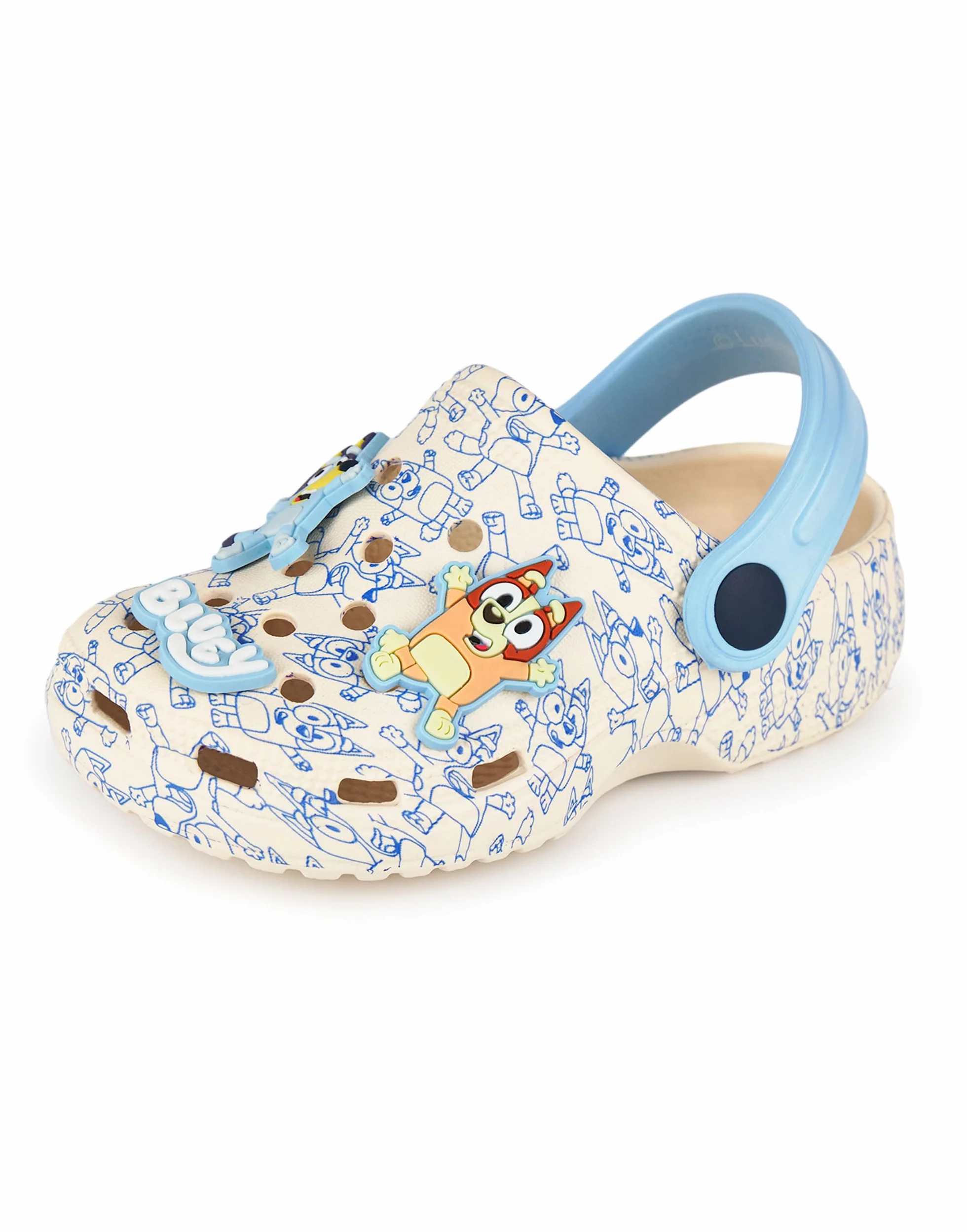 BlueY Zoccoli per Ragazzi | Calzature Slip-on per Bambini con ciondoli a Forma di Cucciolo in Marrone Chiaro e Blu | Sandali con Stampa Integrale per Interni ed Esterni e Cinturino Regolabile