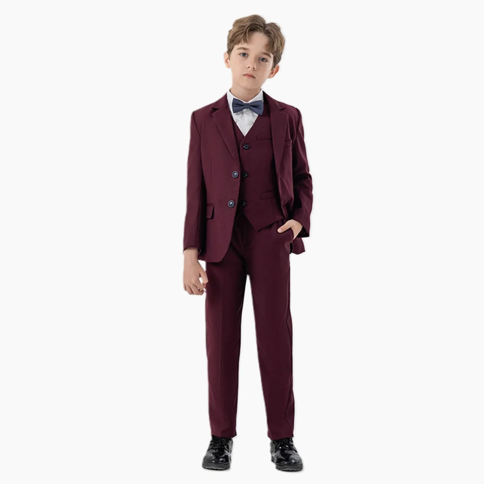 Completo Elegante Bambino Ragazzo 2-11 Anni 4 Pezzi con Blazer, Gilet,Papillon e Pantaloni Smoking Cerimonia Eleganti Prima Comunione Bambino Slim Fit Formale per Matrimoni e Occasioni Speciali,