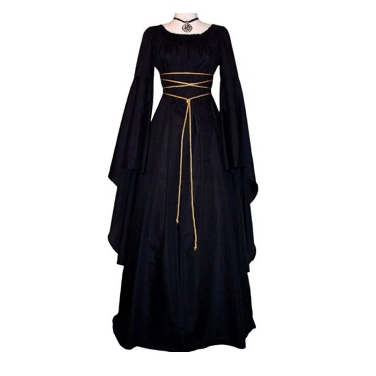 Abito da donna medievale con maniche a tromba, stile retrò, costume da principessa vittoriano