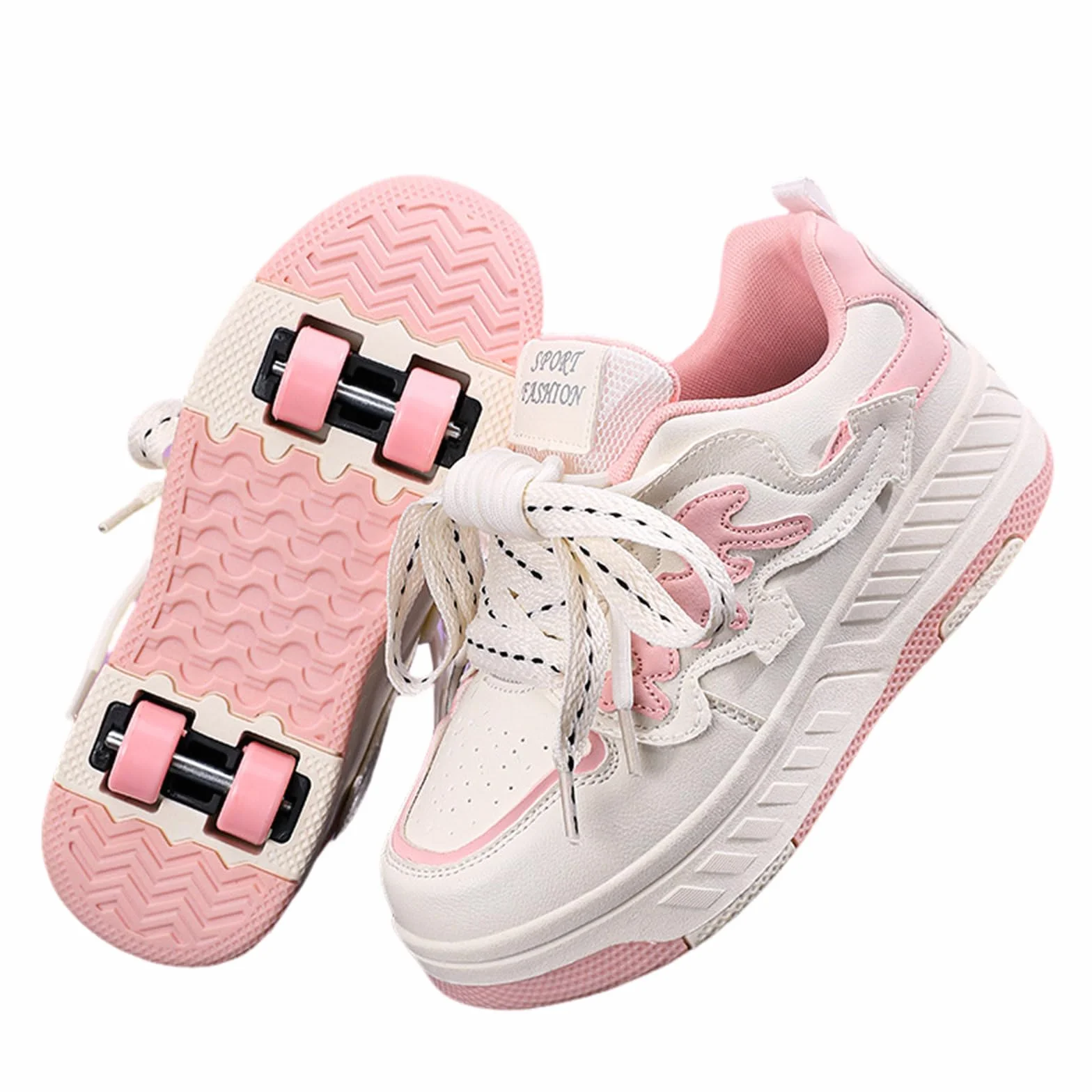 Surwin Scarpe con Rotelle Bambino, Quattro Ruote Scarpe con Ruote Posteriori Retrattili, Fiocco a Nodo Sneaker con Rotelle Bambini Ragazzo Ragazza Unisex Sneaker Skateboard Traspirante