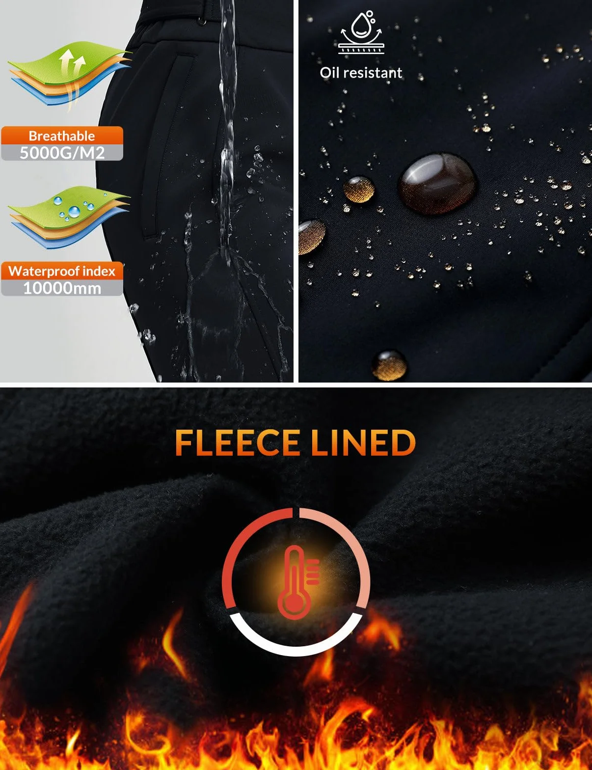 baleaf Pantaloni da sci da donna, impermeabili, in softshell, invernali, traspiranti, con calda imbottitura, per attività all'aperto, snowboard, sci