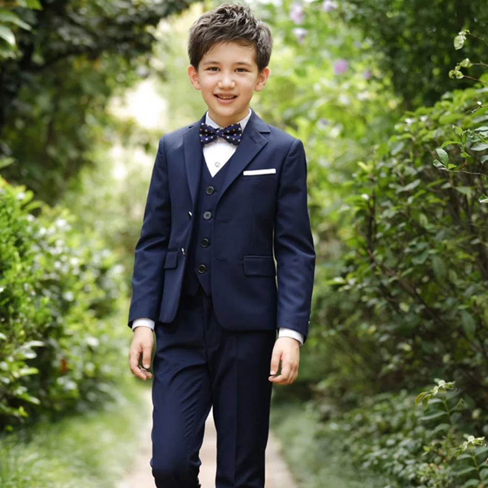 Tuta per bambini e ragazzi, set di vestiti per la scuola, giacca da smoking con giacca da uomo + camicia bianca + pantaloni + papillon, 4 pezzi, per matrimoni, feste, compleanni, feste di compleanno