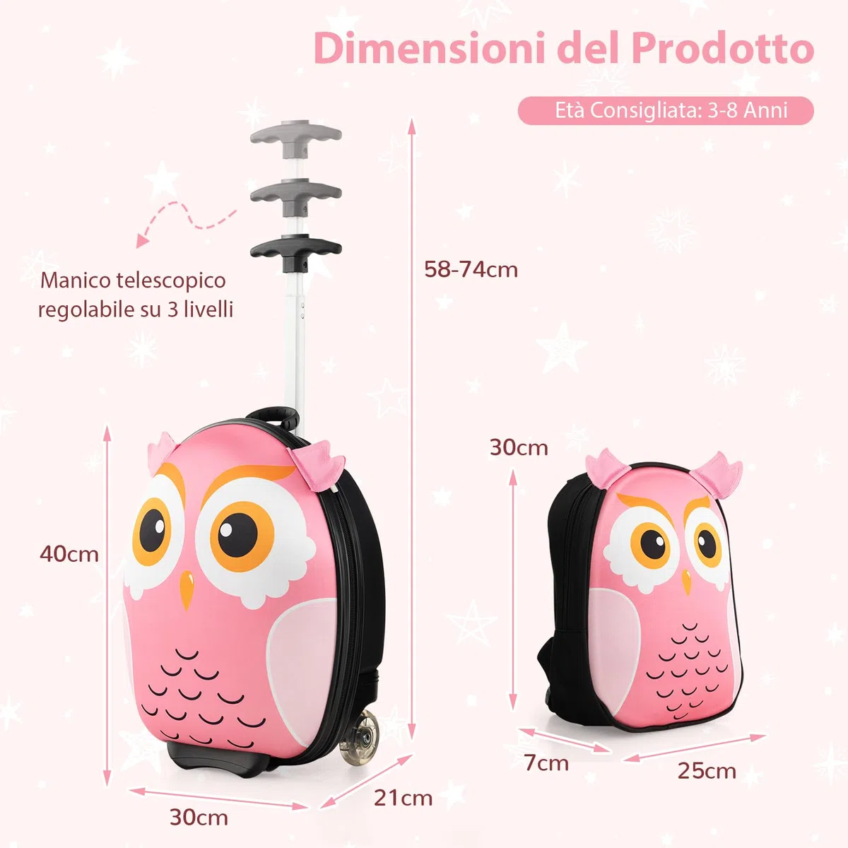 COSTWAY Set di Valigia per Bambini, 16" Valigia+ 12" Zaino, 2 Pezzi, con Ruote e Maniglia Retrattile, Ideale per Viaggiare in Modo Comodo e Divertente (Modello 2)