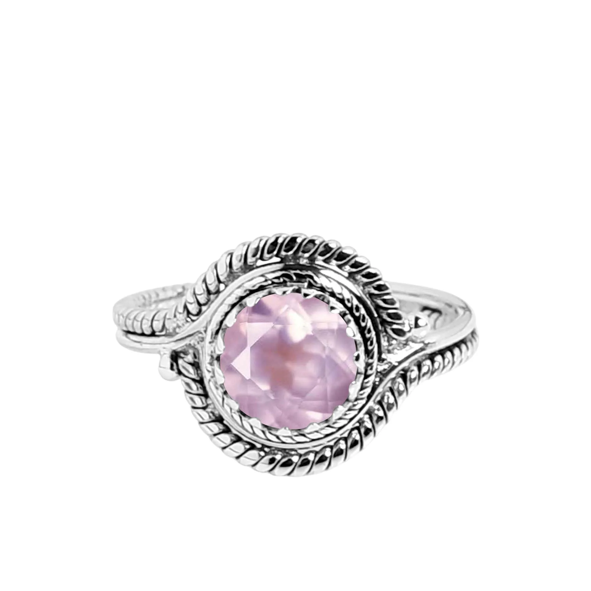 Anello in quarzo rosa Gems Vibes argento Sterling 925 fatto a mano per donne regalo compleanno misura 10