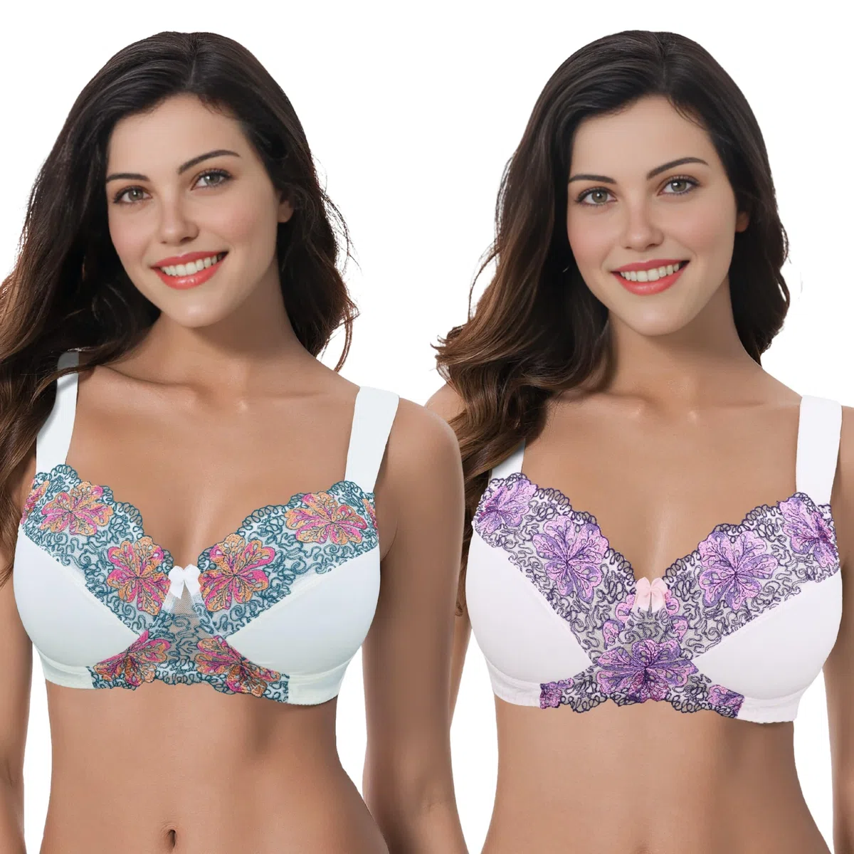 Curve Muse Reggiseno Senza Fili Sfoderato Minimizer Taglie Forti con Ricamo in Pizzo-Confezione da 3