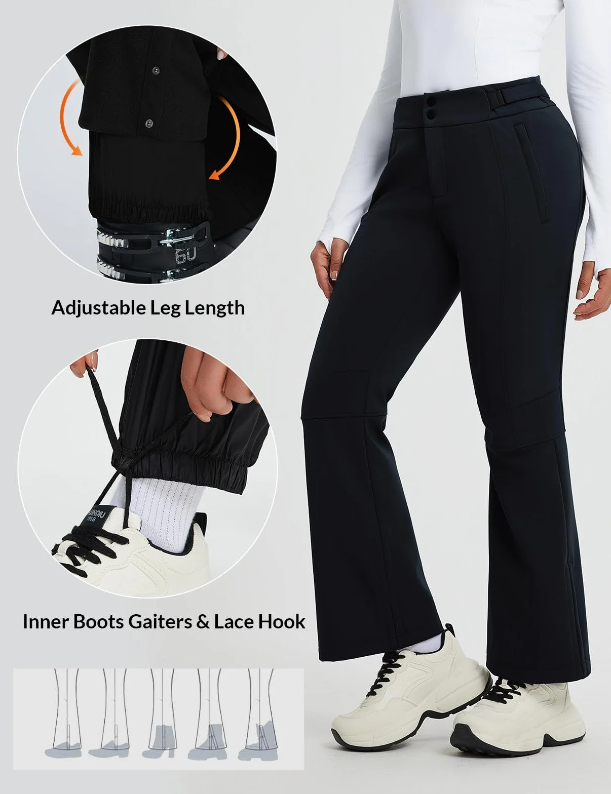 baleaf Pantaloni da sci da donna, impermeabili, in softshell, invernali, traspiranti, con calda imbottitura, per attività all'aperto, snowboard, sci