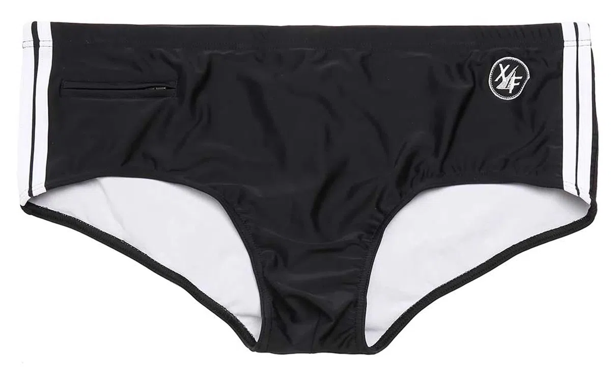 Costume da Bagno Uomo Taglie Forti, Slip Nero con Strisce Bianche, Elasticizzato, Fino a 10XL