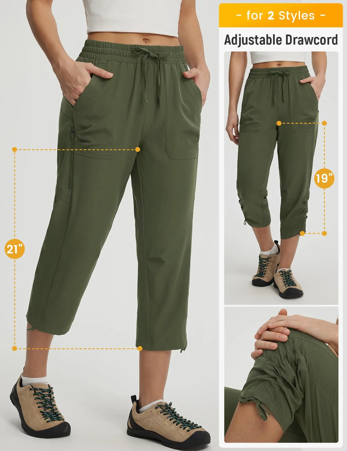 baleaf Pantaloni corti da trekking da donna con tasca con cerniera, resistenti all'acqua, leggeri, ad asciugatura rapida, pantaloncini cargo UPF50+