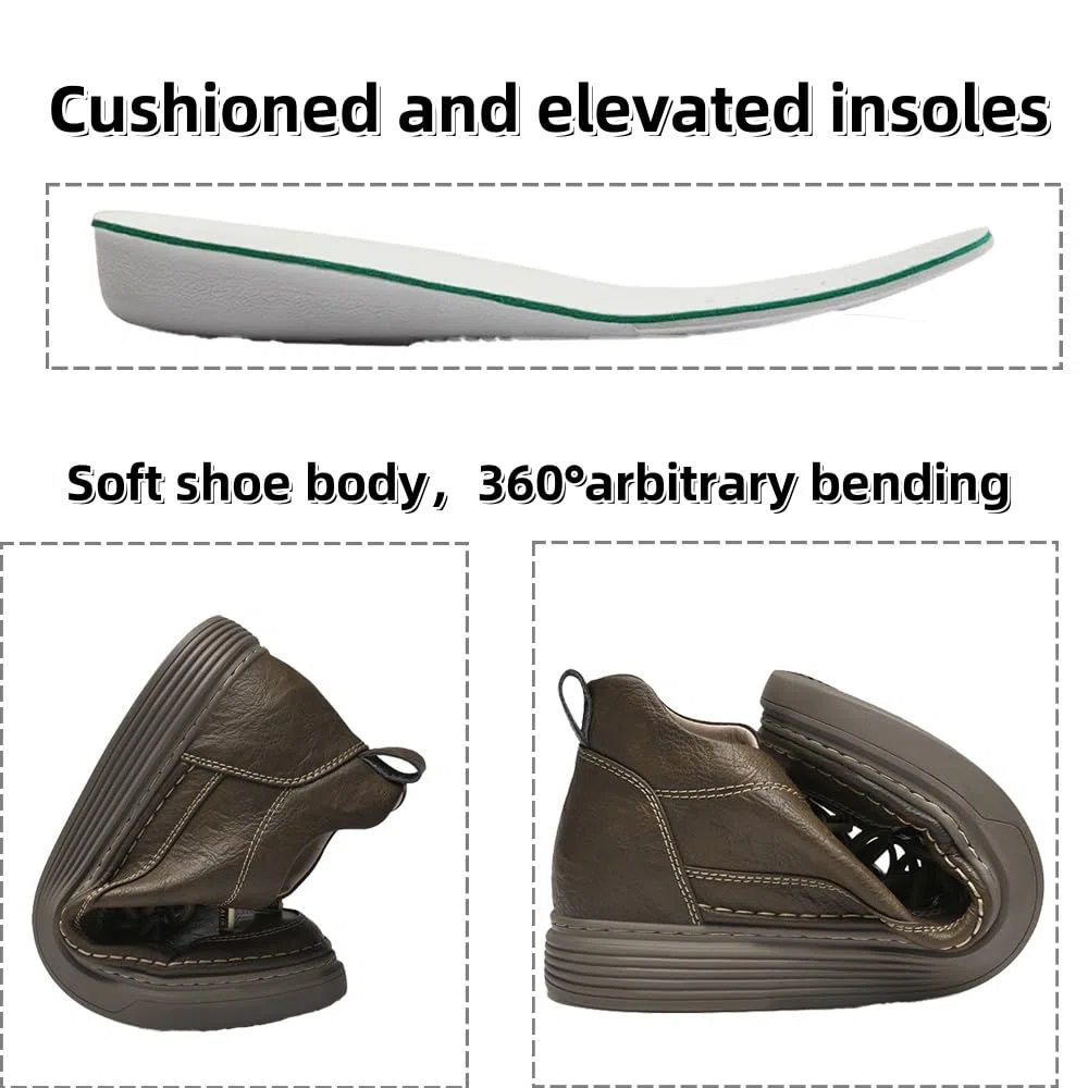 Scarpe Casual da Uomo Altezza Invisibile in Pelle Scarpe Sportive Stringate Moda Traspirante Confortevole e Leggera