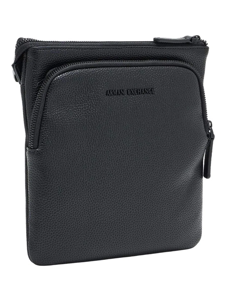 Armani Exchange Madrid, Sustainable, Embossed Logo, Crossbody Pieghevole Uomo, Nero, Taglia Unica