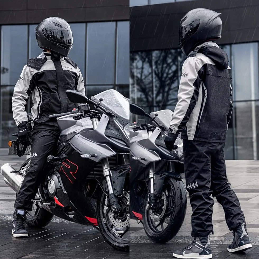Lixada Tuta Antipioggia,Tuta Moto Impermeabile Antipioggia Antivento,Tuta antipioggia da moto impermeabile Uomo Donna Giacca da ciclismo antipioggia Pantaloni con custodia