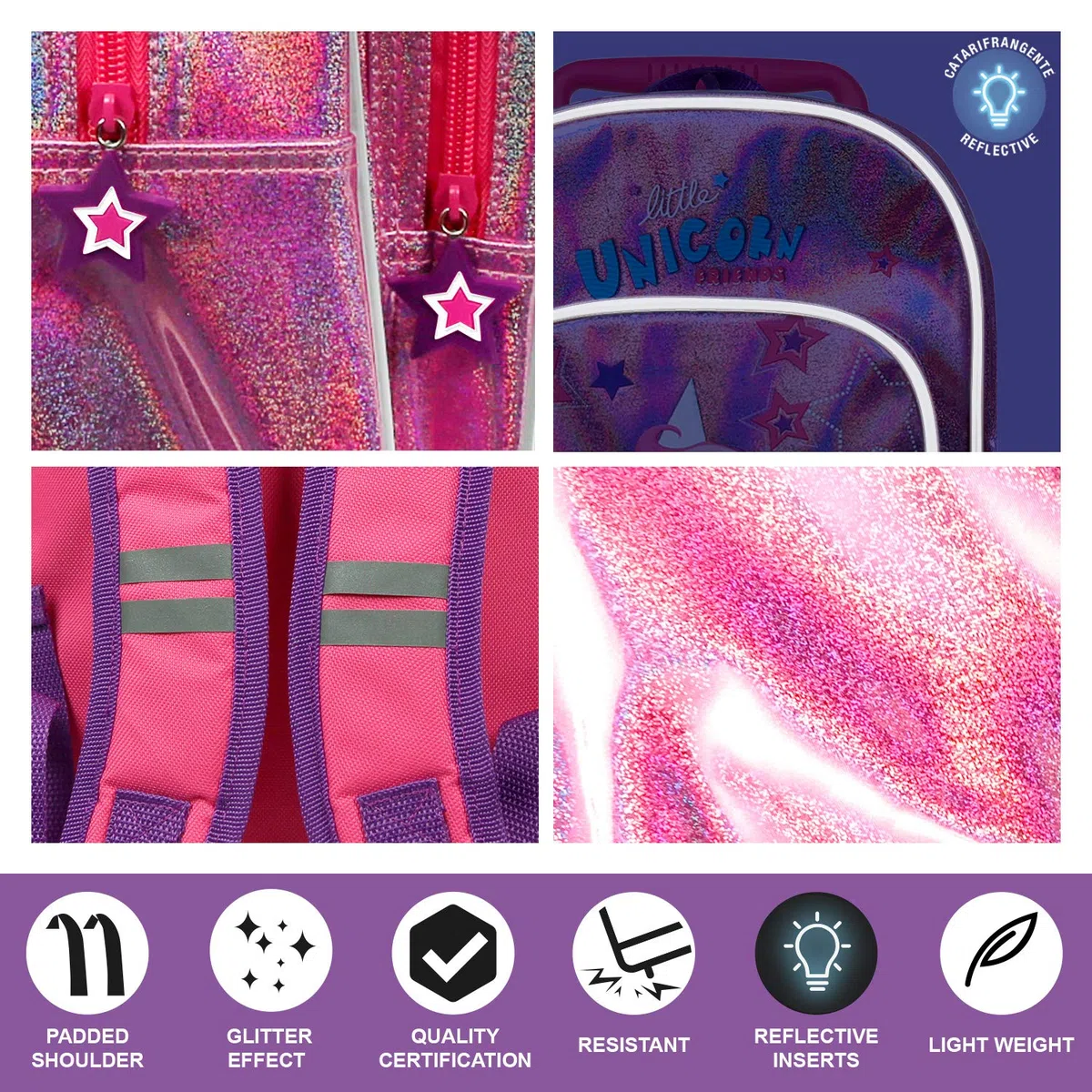 PERLETTI Mini Trolley Bambino Bambina con Tascone - Zainetto Scuola Asilo Bimbo Bimba con Ruote e Spallacci - Borsa Bagaglio da Viaggio Olografica Catarifrangente - 36x26x15 cm