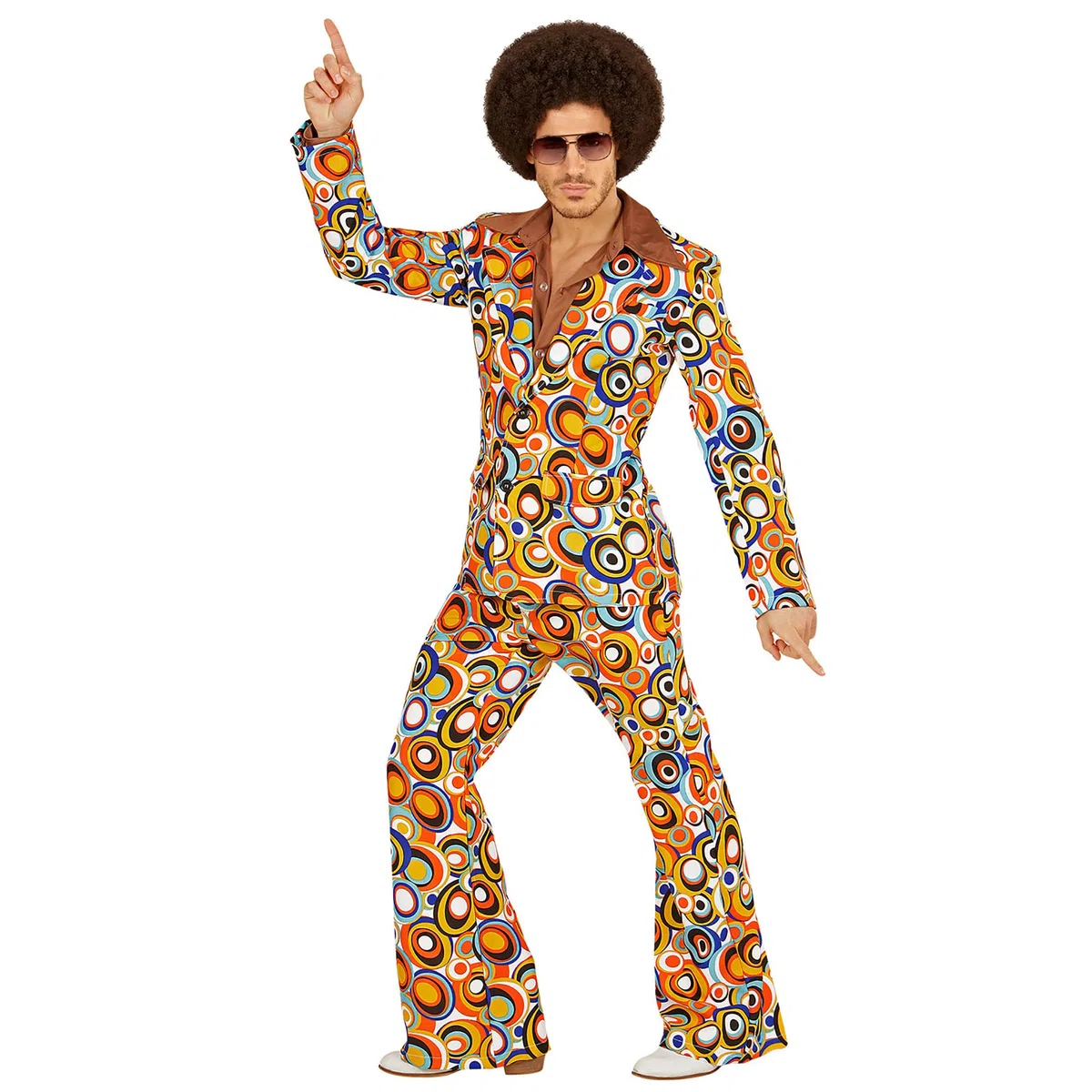 W WIDMANN MILANO Party Fashion - Costume anni '70 completo giacca e pantaloni, hippie, reggae, flower power, disco fever, costumi di carnevale
