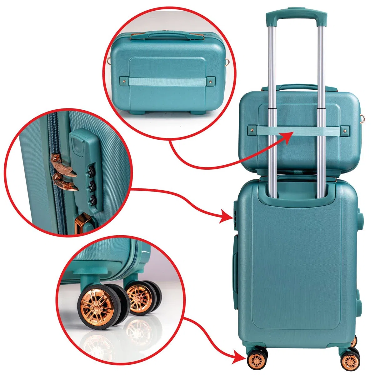 CABIN GO 5591 Set 2 Valigie Trolley Viaggio Rigide ABS, Bagaglio a Mano e da Stiva, Trolley rigido con ruote girevoli 55x40x20 e Bagaglio a Mano rigido 35x27x16
