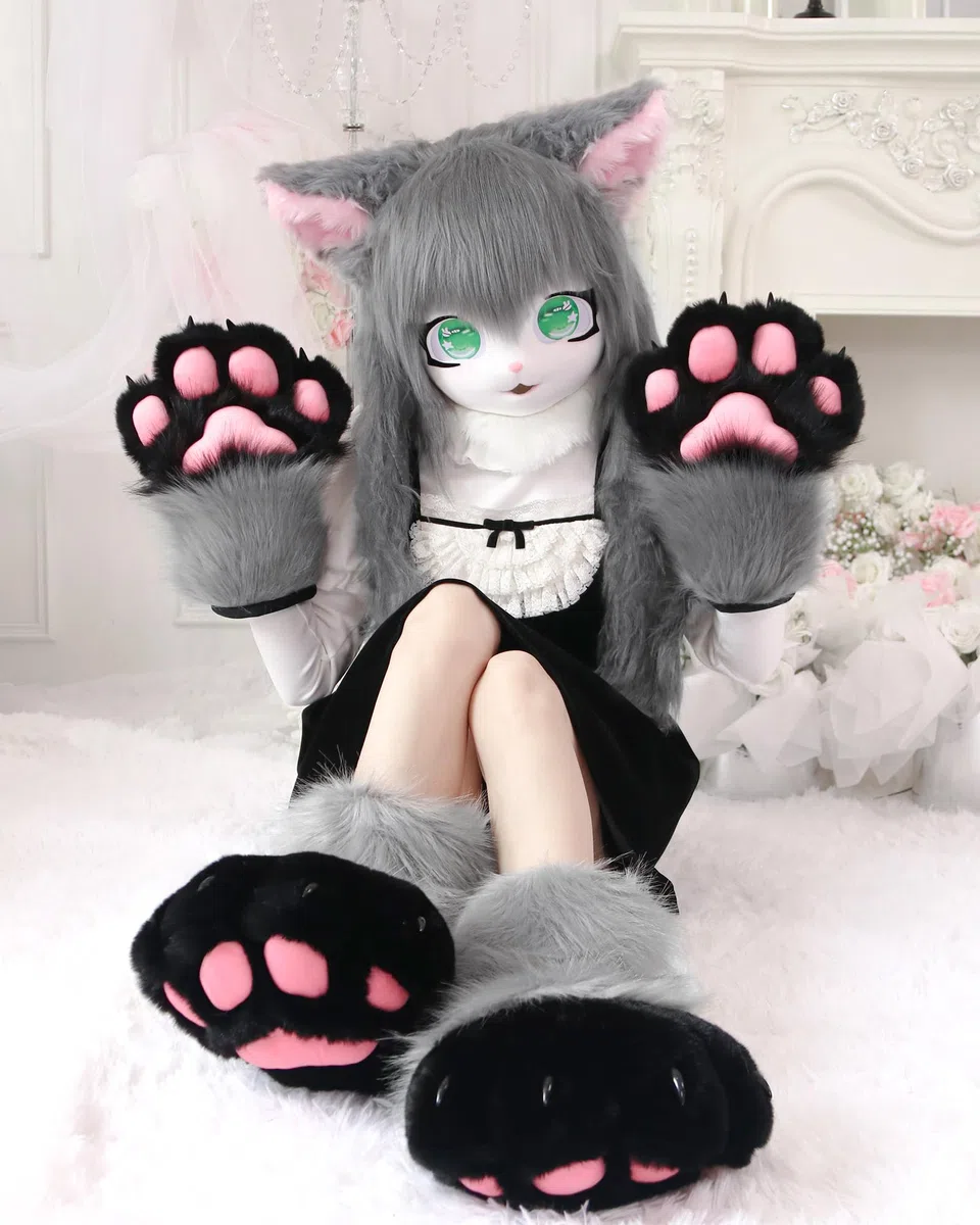 Set di accessori per costume per cosplay, gatto animale, in plastica per fursuit piedi, pantofole per zampe pelose