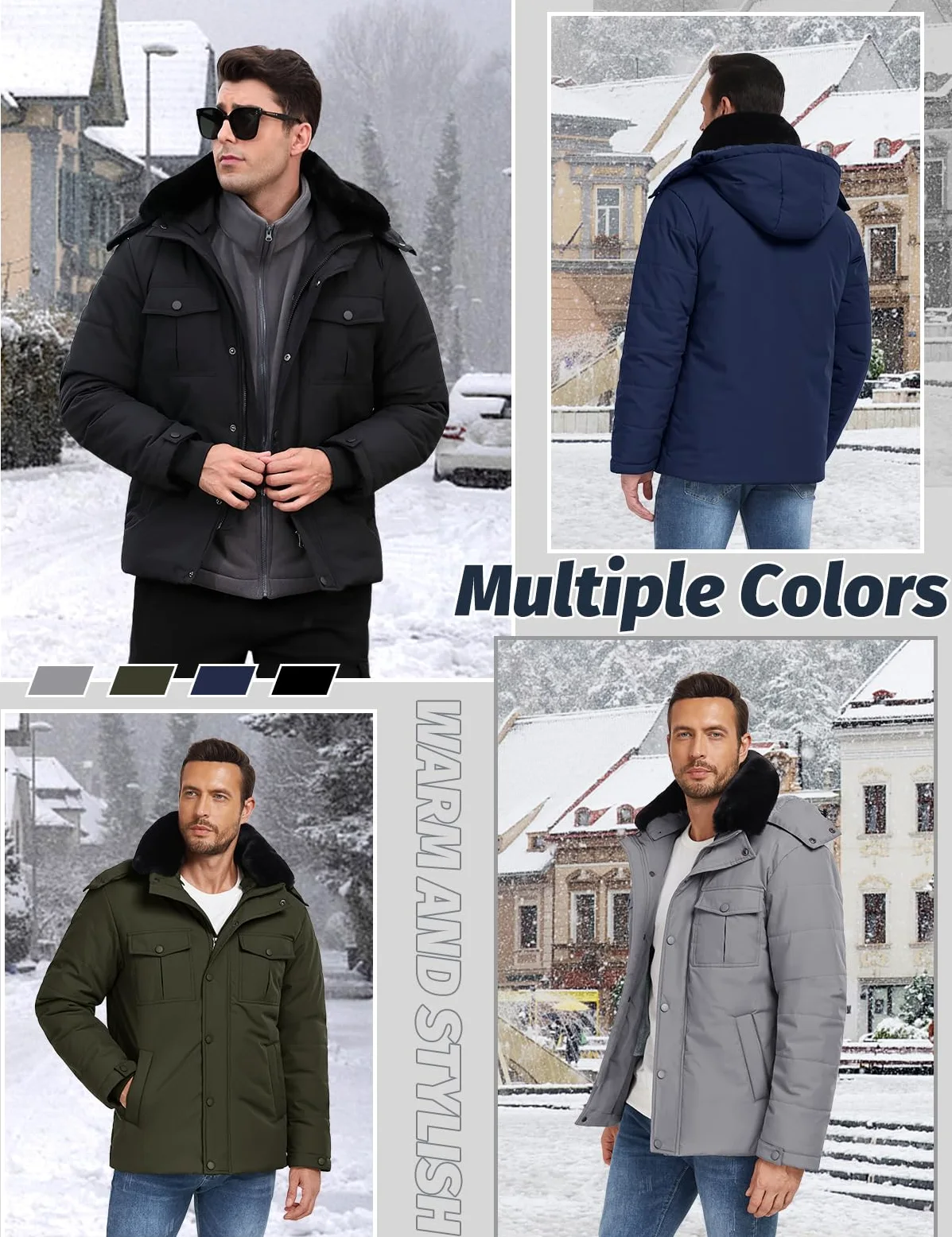 Tuopuda Uomo Giacca Invernale con Cappuccio, Giubbotto in Pile Casual Parka Cappotto Termico Imbottito Giacche con Cerniera e Tasche Giubbino Primavera Autunno
