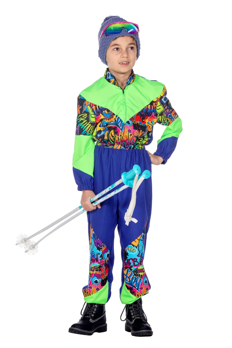 WILBERS & WILBERS 3492 - Costume da bambino tuta da sci retrò con stampa anni '80, tuta da sci sportiva, tuta da neve