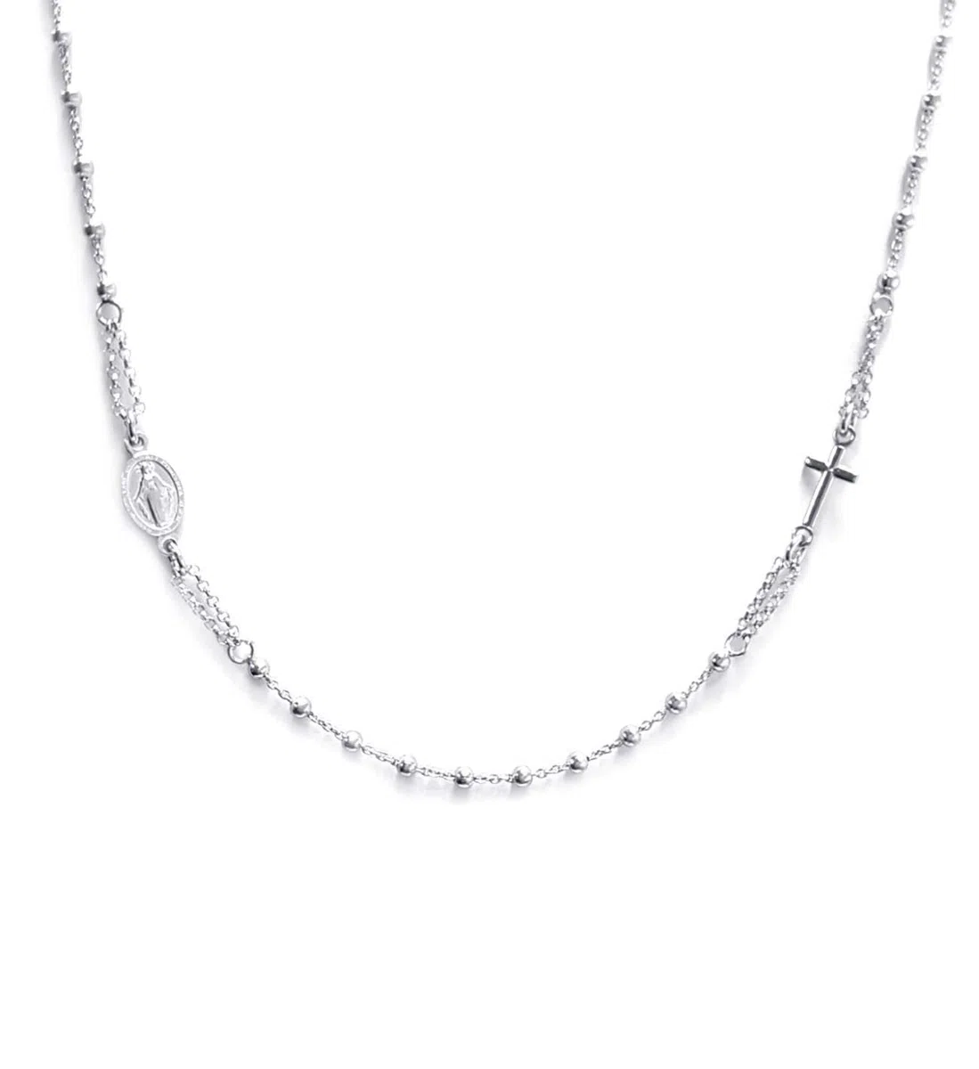 Linea Italia Gioielli - Collana Rosario Girocollo in Argento 925 con Croce e Medaglietta Madonna - Made In Italy