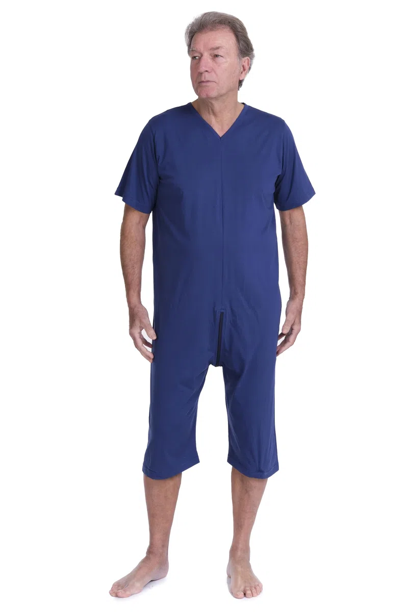 FERRUCCI COMFORT Pigiama tutone Sanitario con Zip per Anziani in Cotone Salute con Manica Corta e Pantalone Corto - 9078 MC PC - Realizzato in Italia