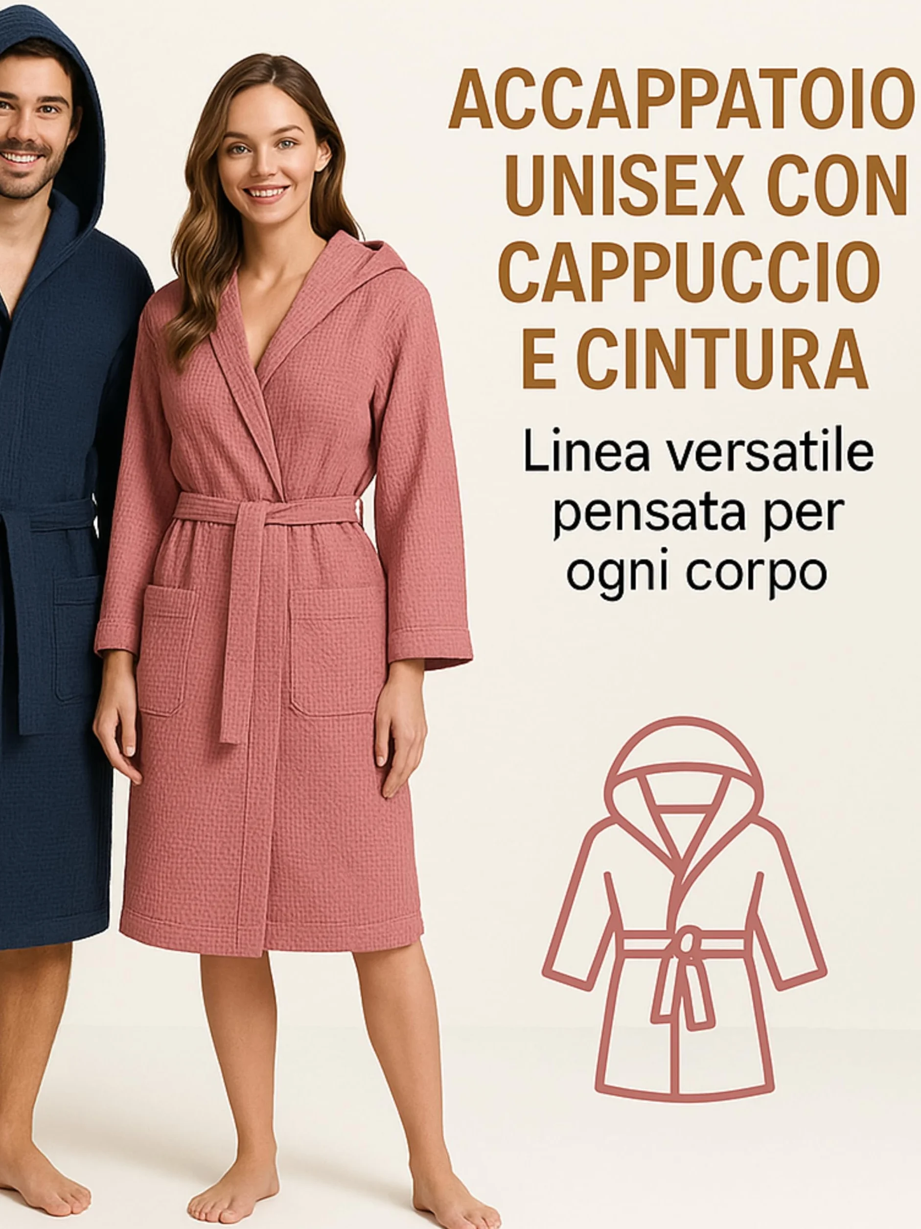 o-day Accappatoio Nido D'Ape Donna e Accappatoio Nido D'Ape Uomo in Cotone con Cappuccio Tasche e Cintura, Leggero e da Viaggio S-XXXL
