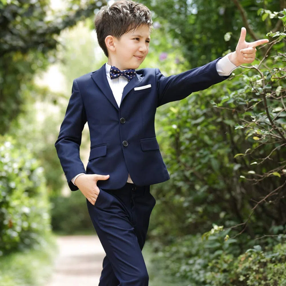 Tuta per bambini e ragazzi, set di vestiti per la scuola, giacca da smoking con giacca da uomo + camicia bianca + pantaloni + papillon, 4 pezzi, per matrimoni, feste, compleanni, feste di compleanno