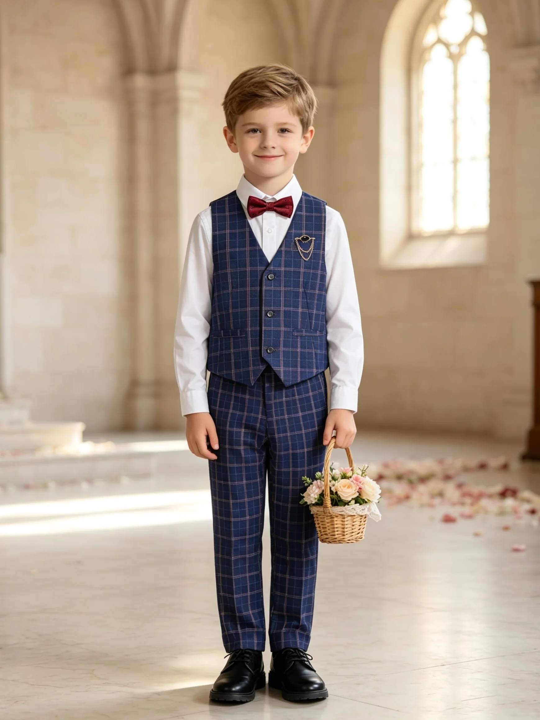 LOLANTA 4 Pezzi Ragazzo Panciotto Elegante da Completo,Gilet Panciotto da Cerimonia, Set de Gilet,Camicia,Pantaloni, Papillon
